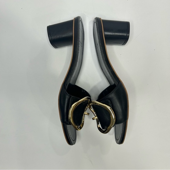 Dolce Vita Black Leather Slide Sandals with Gold Buckle block heel. Women’s 9 - Picture 3 of 7